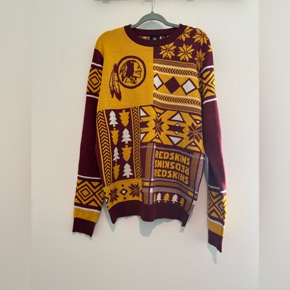 Christmas NFL Burgundy and Yellow Patterned Crewneck Sweater